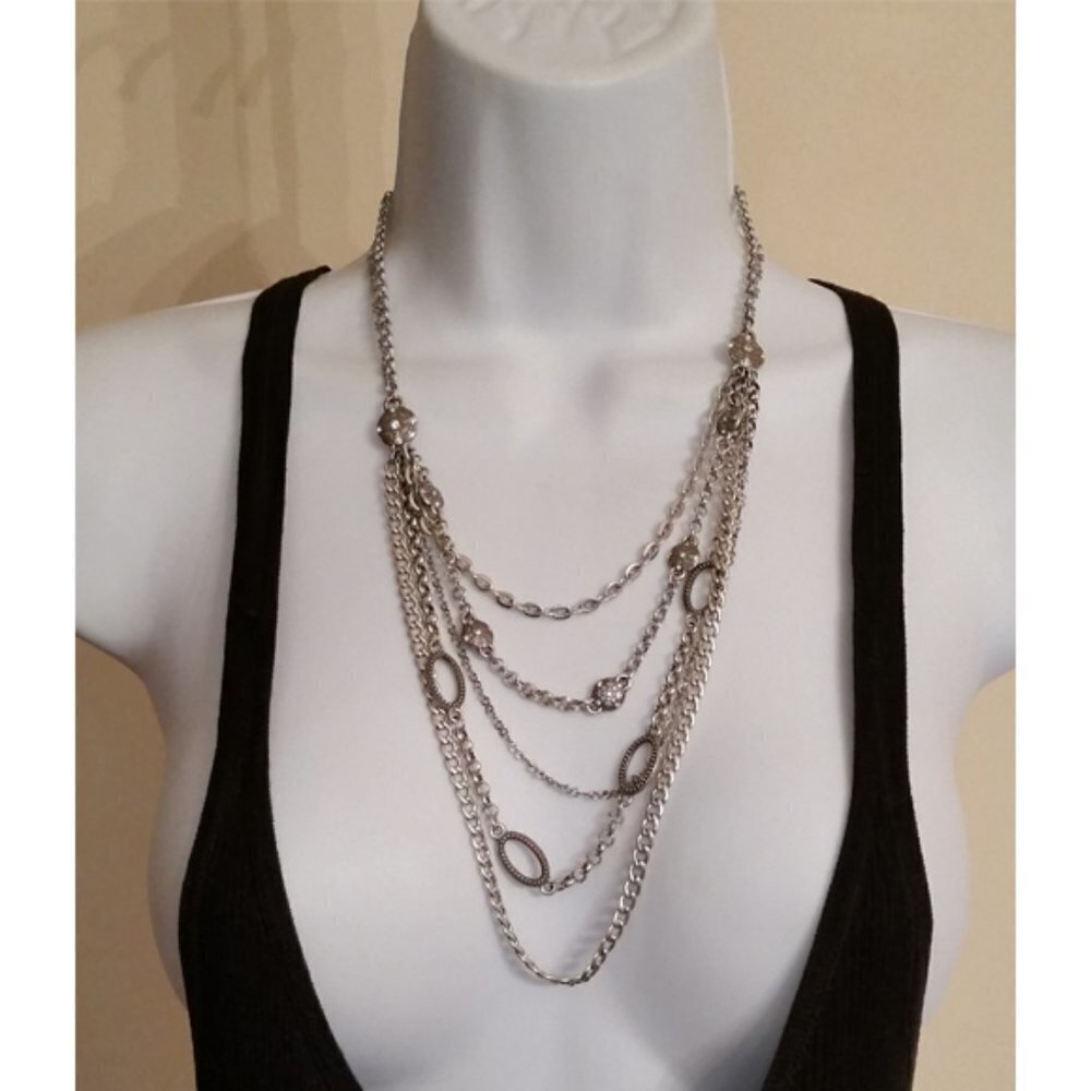 Brighton Fifth Avenue Multi Strand Chain Necklace Silver Plated